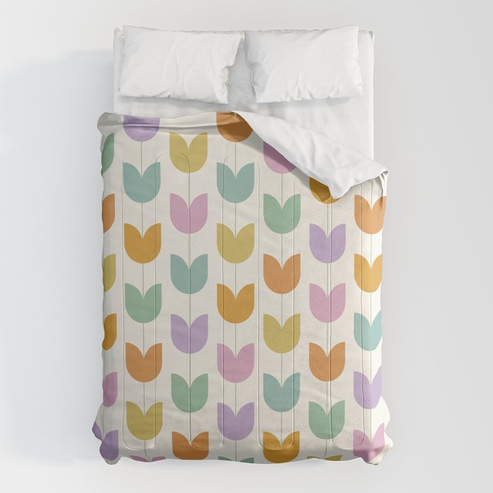Spring Tulips X Rainbow Mid Century Flowers Comforter Gallery Image 6