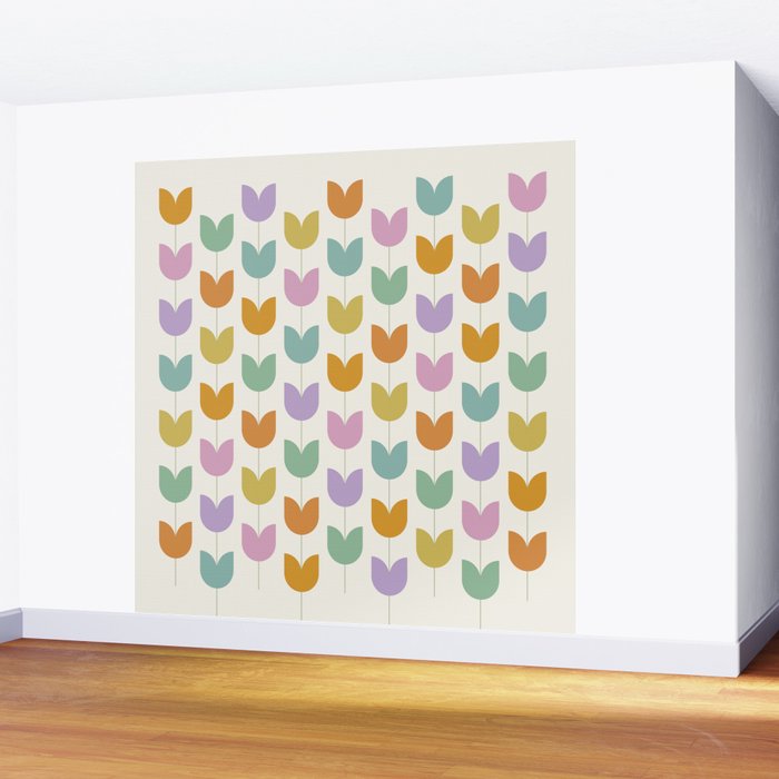 Spring Tulips X Rainbow Mid Century Flowers Wall Mural Gallery Image 2