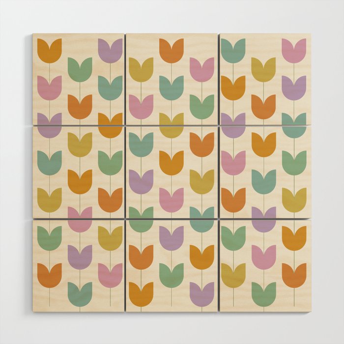 Spring Tulips X Rainbow Mid Century Flowers Wood Wall Art Gallery Image 1