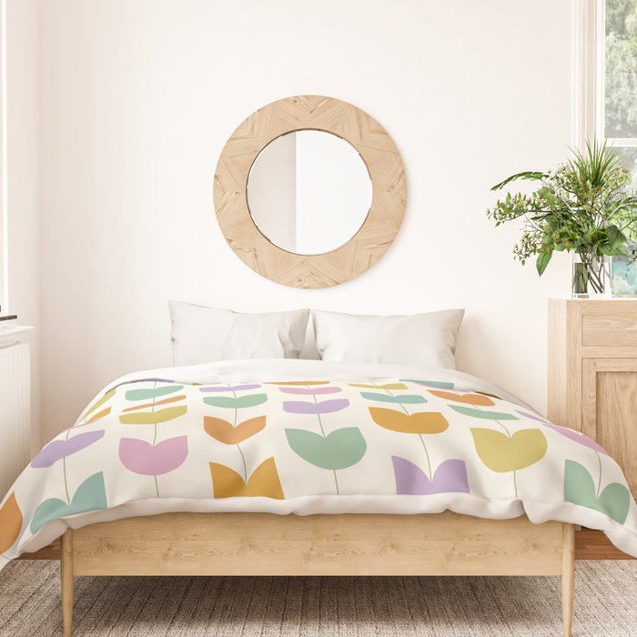 Spring Tulips X Rainbow Mid Century Flowers Duvet Cover Gallery Image 3