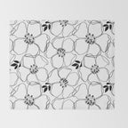 Black Floral Pattern On White Background Throw Blanket Gallery Image 2