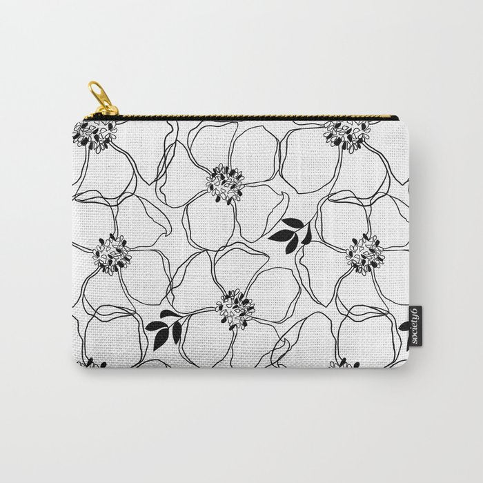 Black Floral Pattern On White Background Carry All Pouch Gallery Image 1