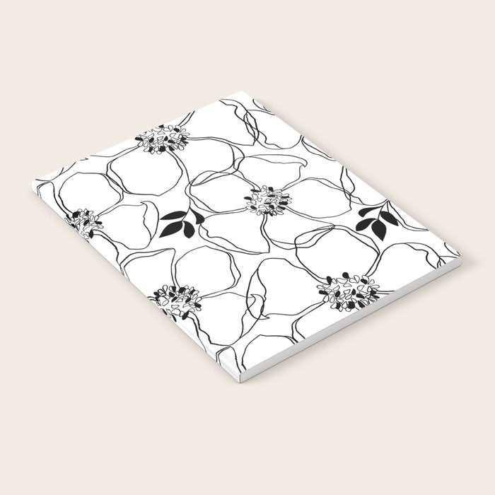 Black Floral Pattern On White Background Notebook Gallery Image 1