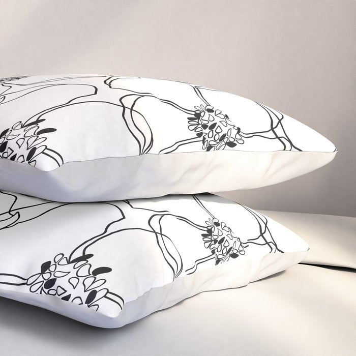 Black Floral Pattern On White Background Pillow Sham Gallery Image 3