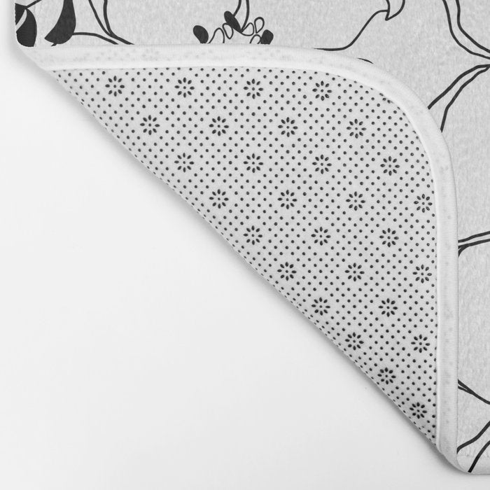 Black Floral Pattern On White Background Bath Mat Gallery Image 2