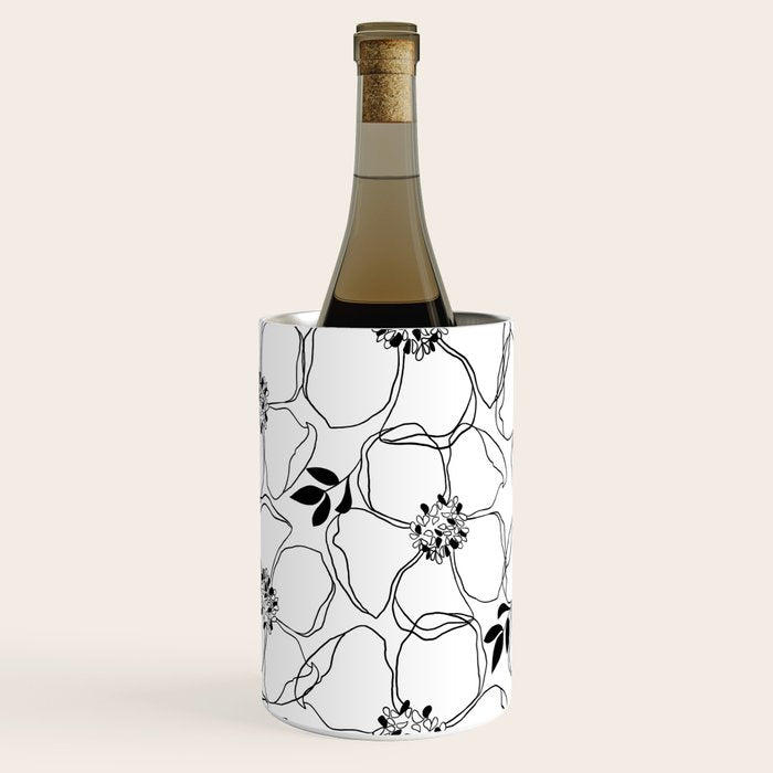 Black Floral Pattern On White Background Wine Chiller Gallery Image 2