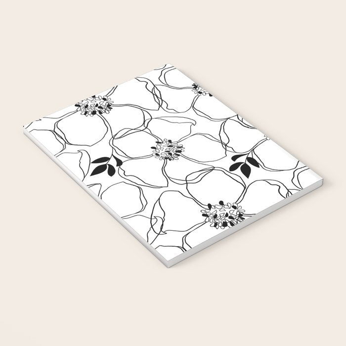 Black Floral Pattern On White Background Notebook Gallery Image 3