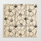 Black Floral Pattern On White Background Wood Wall Art Gallery Image 1