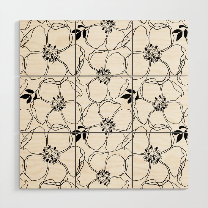 Black Floral Pattern On White Background Wood Wall Art Gallery Image 1