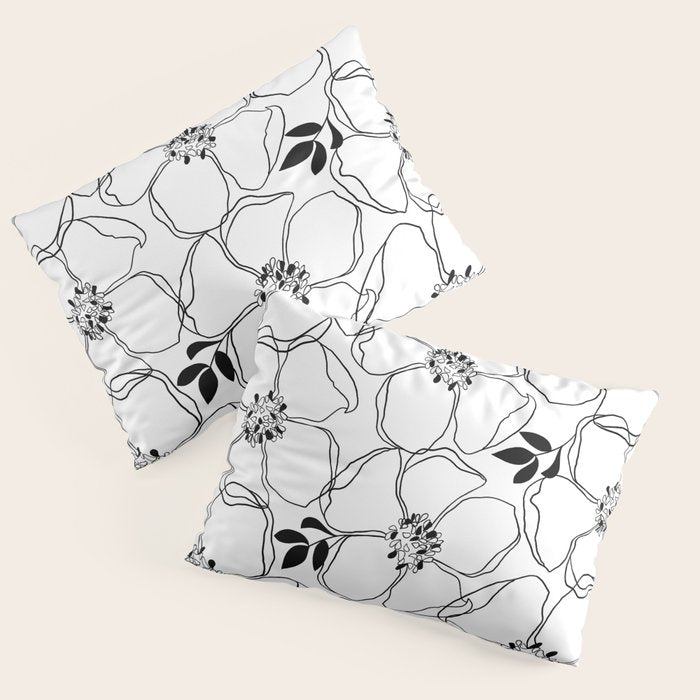 Black Floral Pattern On White Background Pillow Sham Gallery Image 3