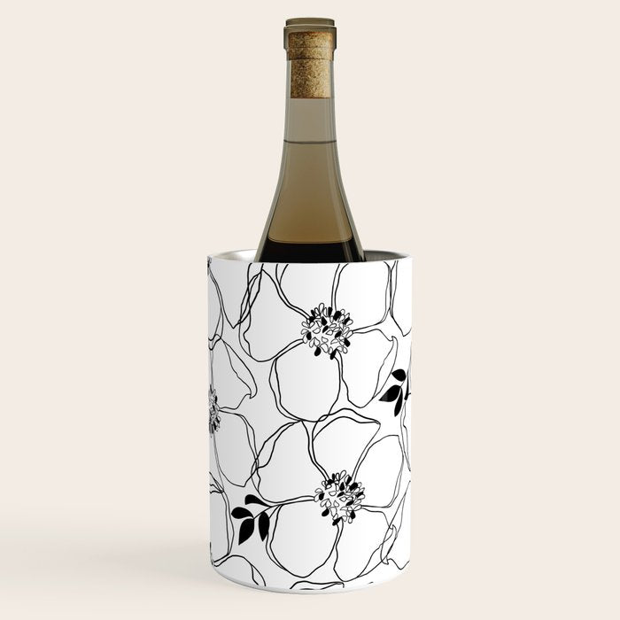 Black Floral Pattern On White Background Wine Chiller Gallery Image 1