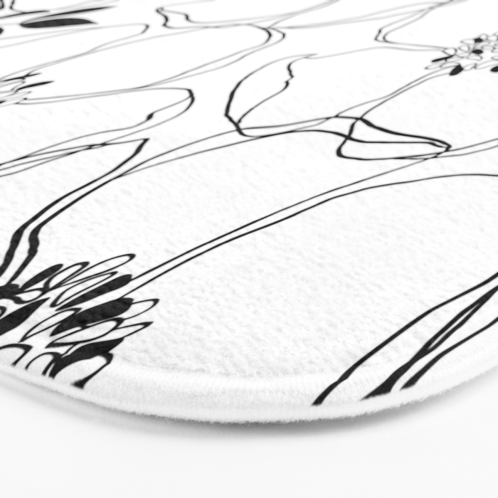 Black Floral Pattern On White Background Bath Mat Gallery Image 3