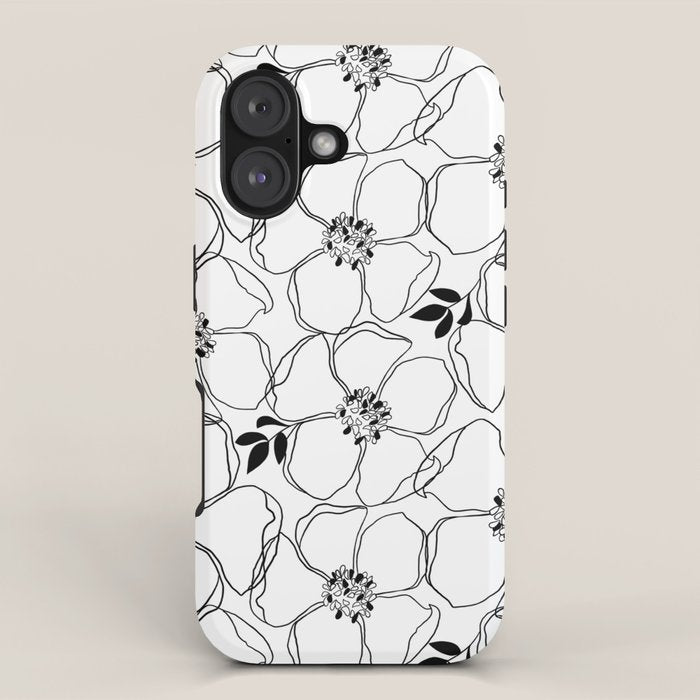 Black Floral Pattern On White Background iPhone Case Gallery Image 1