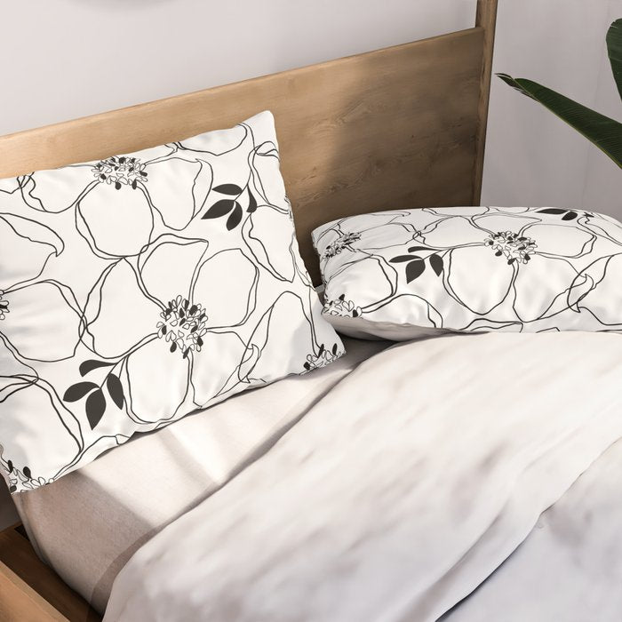 Black Floral Pattern On White Background Pillow Sham Gallery Image 2
