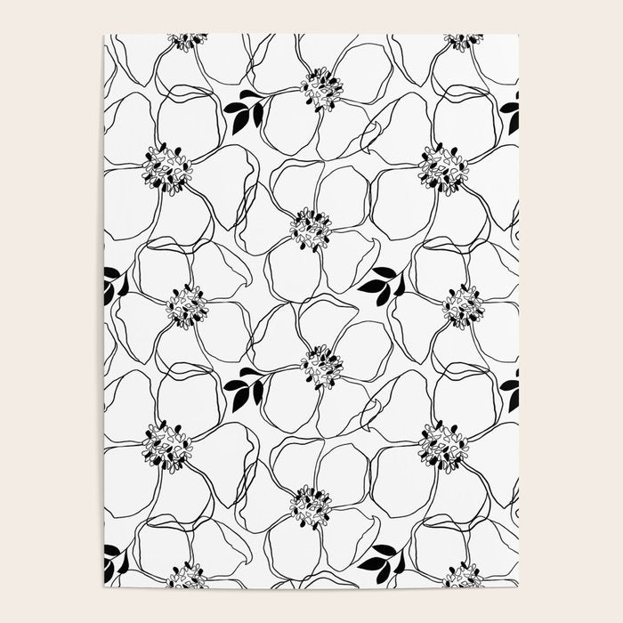 Black Floral Pattern On White Background Poster Gallery Image 4