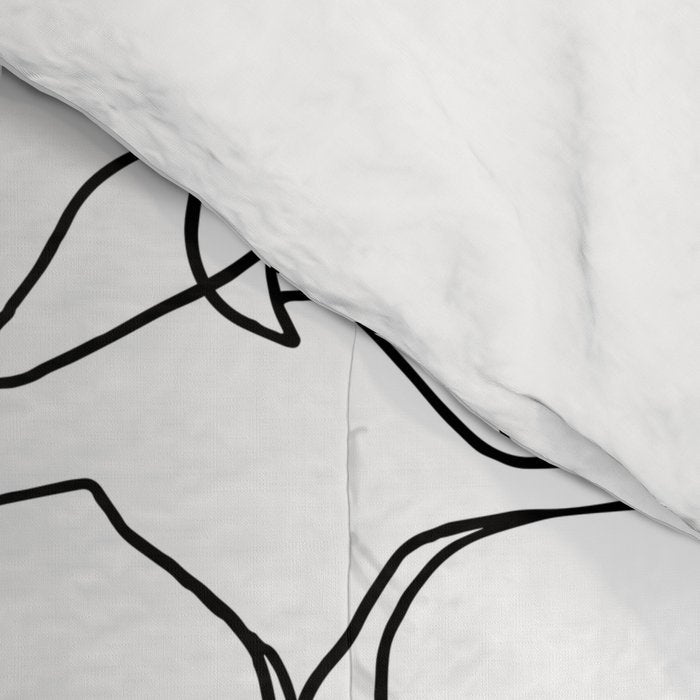 Black Floral Pattern On White Background Comforter Gallery Image 4