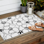 Black Floral Pattern On White Background Outdoor Rug Gallery Image 2