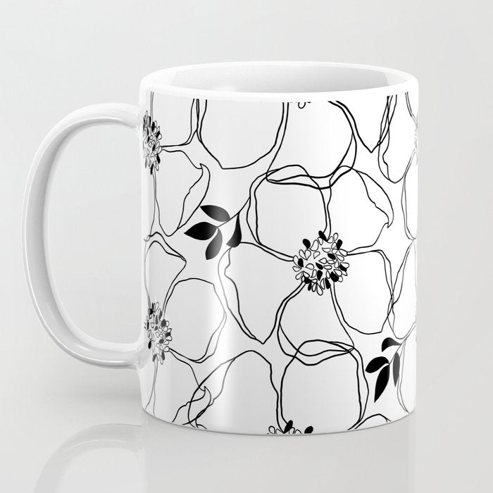 Black Floral Pattern On White Background Coffee Mug Gallery Image 3