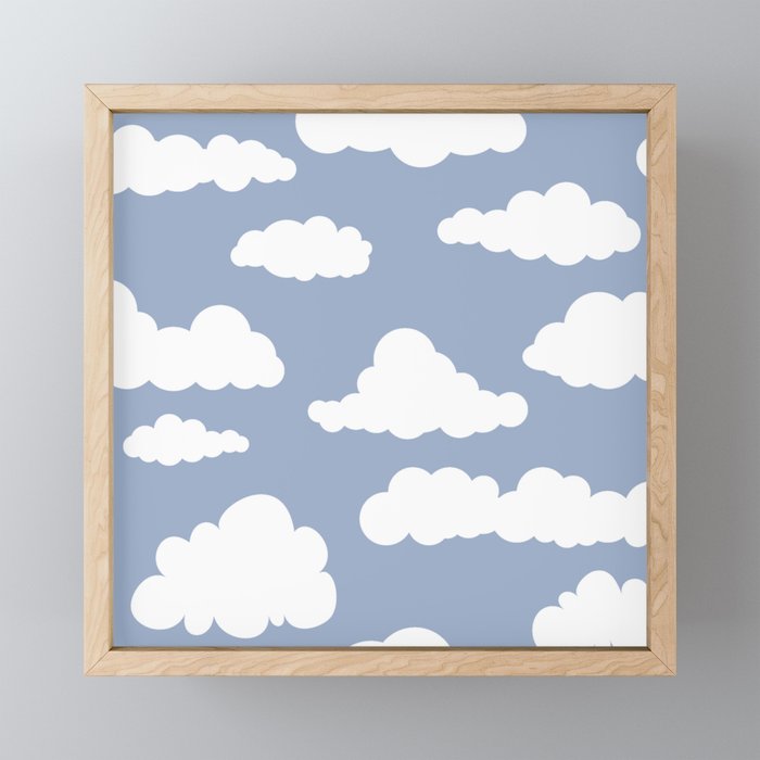 Sunny Summer Sky: White Cartoon Clouds in a Blue Sky Pattern Mini Art Print Gallery Image 1