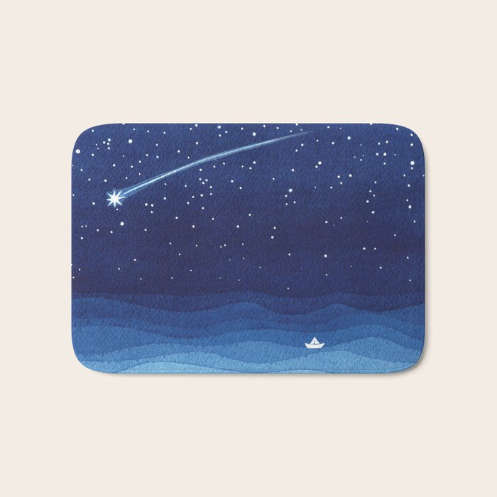 Falling star, shooting star, sailboat ocean waves blue sea Bath Mat Gallery Image 1