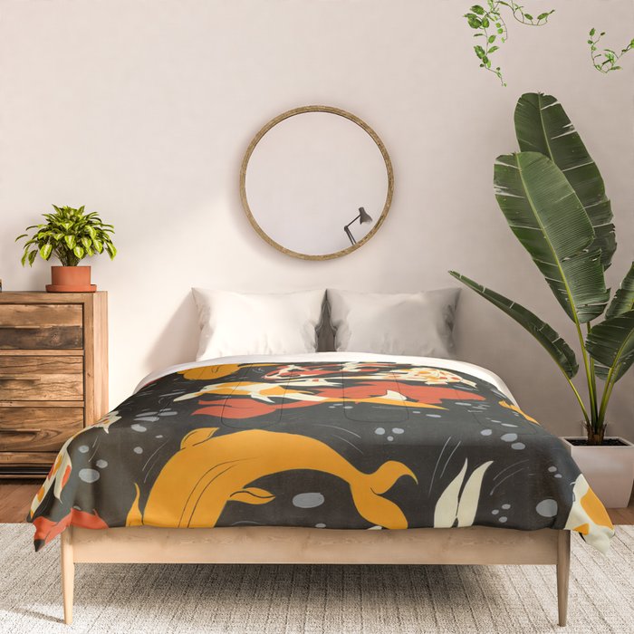 Koi in Black Water Comforter Gallery Image 3