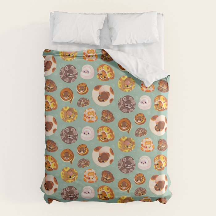 Shy ball pythons - green Duvet Cover Gallery Image 1