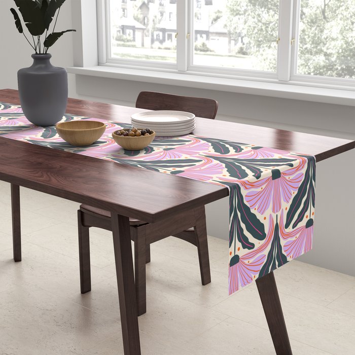 Modern flowers - violet and green Table Runner Gallery Image 2