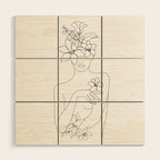 Minimal Line Art Woman with Flowers IV Wood Wall Art Gallery Image 1