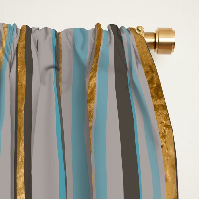 Taupe, gold and teal stripes Window Curtain Gallery Image 2