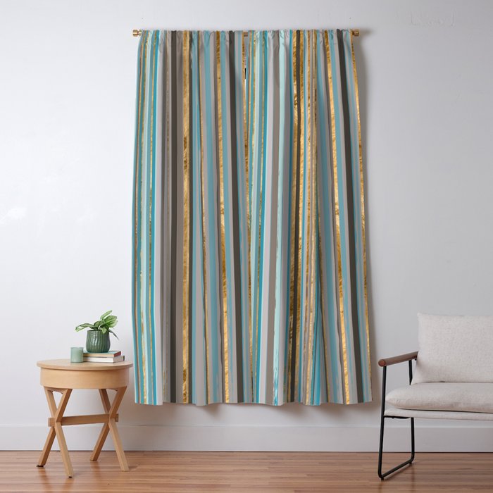 Taupe, gold and teal stripes Window Curtain Gallery Image 1