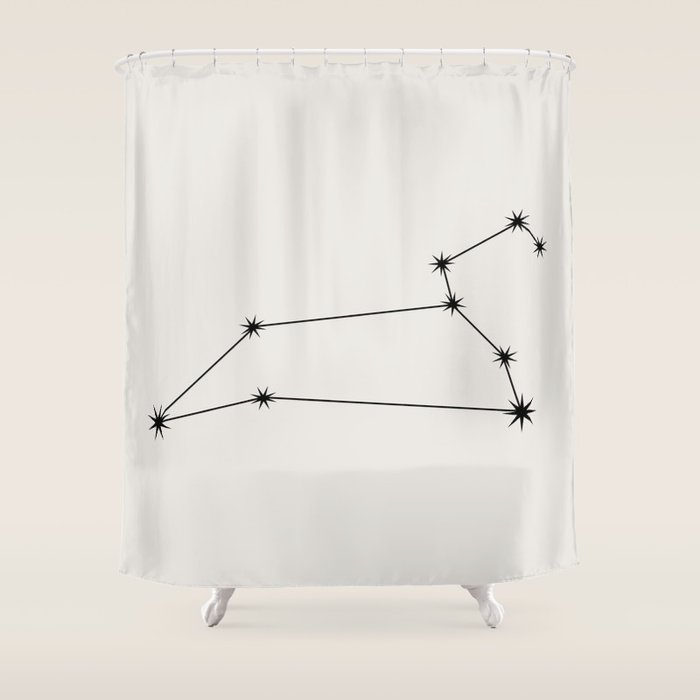 Leo Zodiac Star Constellation Line Art White Shower Curtain Gallery Image 1