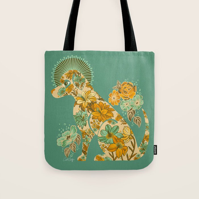 Porcelain Floral Dog - Mint & Ochre Tote Bag Gallery Image 1