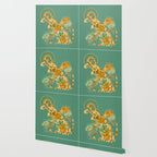 Porcelain Floral Dog - Mint & Ochre Wallpaper Gallery Image 2