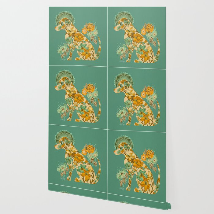 Porcelain Floral Dog - Mint & Ochre Wallpaper Gallery Image 2