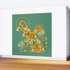 Porcelain Floral Dog - Mint & Ochre Wall Mural Gallery Image 2