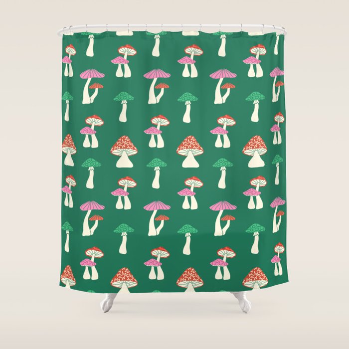Festive Mushroom Pattern Shower Curtain Gallery Image 1