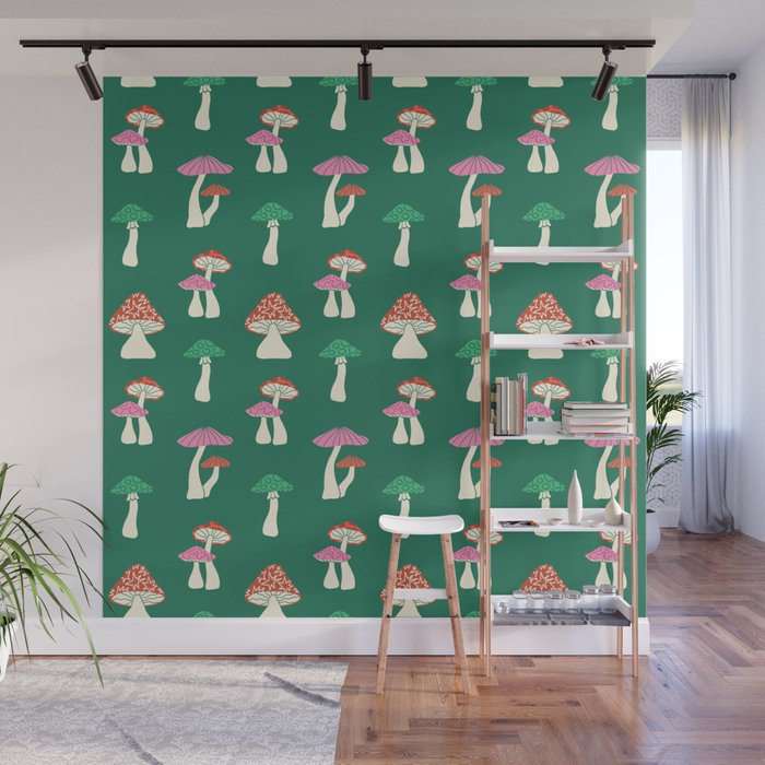 Festive Mushroom Pattern Wall Mural Gallery Image 1