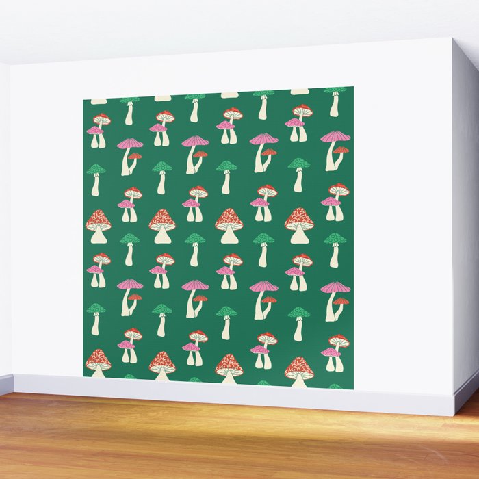 Festive Mushroom Pattern Wall Mural Gallery Image 2