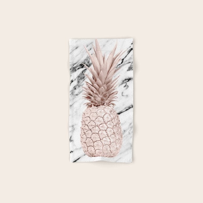 Rose Gold Pineapple on Black and White Marble Bath Towel Gallery Image 1