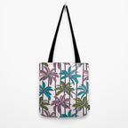 Retro Palm Springs vibes // white background highball green peacock blue and dry rose palm trees oxford navy blue lines Tote Bag Gallery Image 2