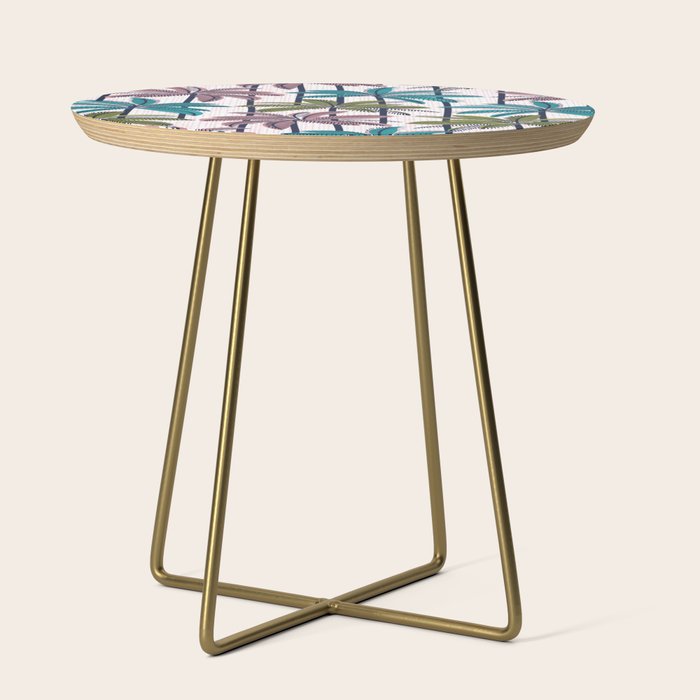 Retro Palm Springs vibes // white background highball green peacock blue and dry rose palm trees oxford navy blue lines Side Table Gallery Image 1