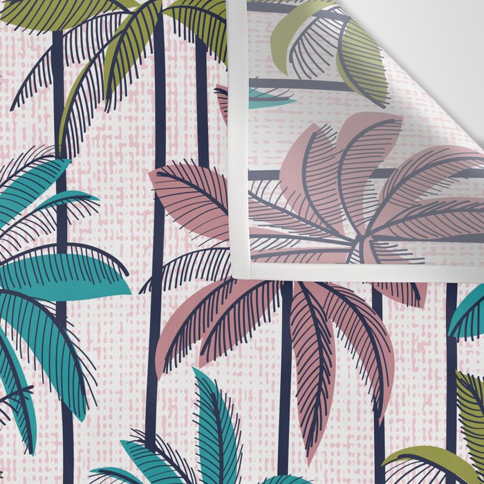 Retro Palm Springs vibes // white background highball green peacock blue and dry rose palm trees oxford navy blue lines Wall Tapestry Gallery Image 3