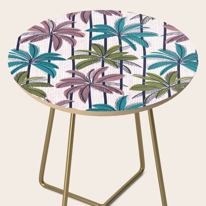 Retro Palm Springs vibes // white background highball green peacock blue and dry rose palm trees oxford navy blue lines Side Table Gallery Image 2