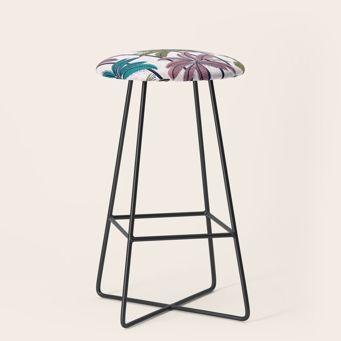 Retro Palm Springs vibes // white background highball green peacock blue and dry rose palm trees oxford navy blue lines Stool Gallery Image 1