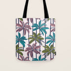 Retro Palm Springs vibes // white background highball green peacock blue and dry rose palm trees oxford navy blue lines Tote Bag Gallery Image 1