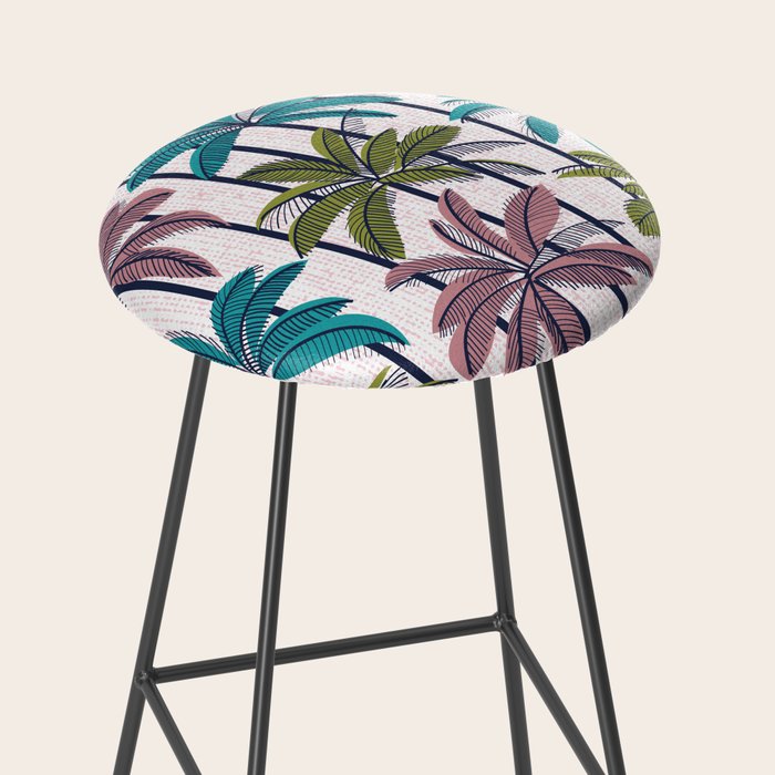 Retro Palm Springs vibes // white background highball green peacock blue and dry rose palm trees oxford navy blue lines Stool Gallery Image 2