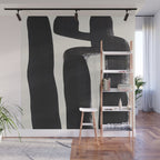 Mid Century Modern Minimalist Abstract Art Brush Strokes Black & White Ink Art Ancient Stripes Wall Mural Gallery Image 1
