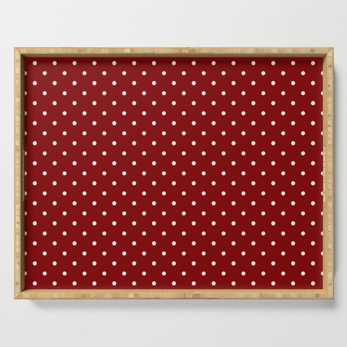 Large White Polka Dots On Dark Christmas Candy Apple Red Serving Tray Gallery Image 1