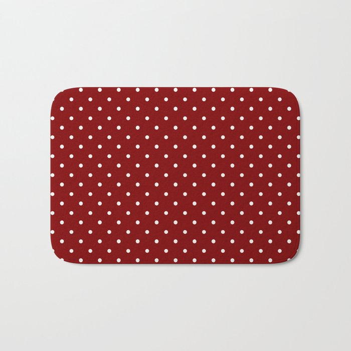 Large White Polka Dots On Dark Christmas Candy Apple Red Bath Mat Gallery Image 1