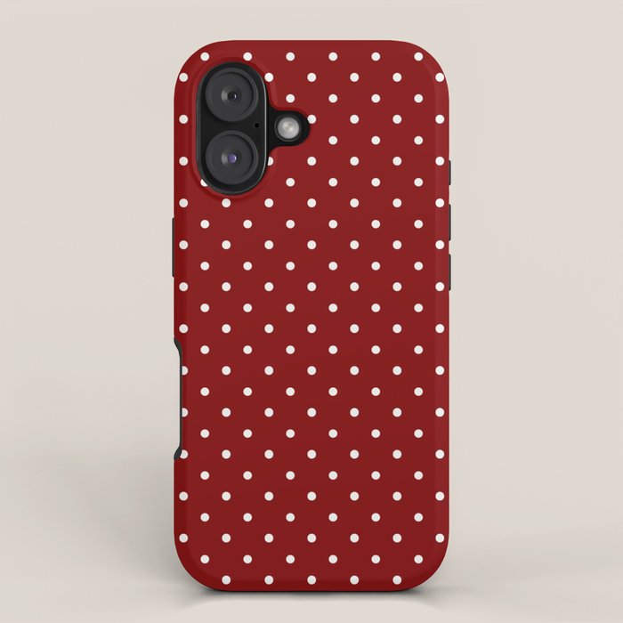 Large White Polka Dots On Dark Christmas Candy Apple Red iPhone Case Gallery Image 1